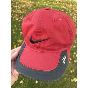 90s Nike Panel Hat Cap Red Strapback One Size Running Biking Nylon Y2K